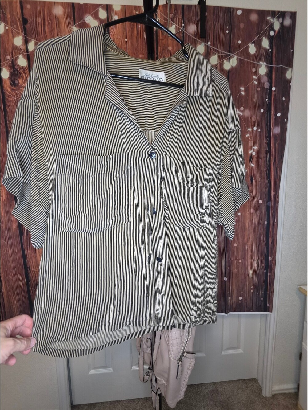 Ellen Tracy 100% Silk Striped Button-Up Blouse Size 12